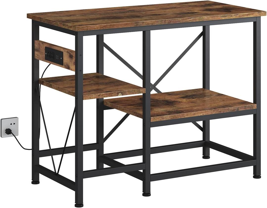 Gallon Fish Tank Stand with Power Outlet Shelves, 30x13 Metal Aquarium Stand for Reptile Tanks, 3-Tier Storage Rack, 400LBS Heavy Duty Capacity (Rustic Brown, 40-50gallon)