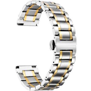 BINLUN Stainless Steel Watch Band  20mm  Adjustable Metal Link Watch Bracelet with Straight & Curved Ends for Business Daily Wear Men & Women (Silver-Gold)