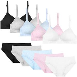 Phennie's Girls Training Bras Teens Sports Bras for Kids Size 34/75 Cotton Wireless Light Padded Bralette 5 Pack