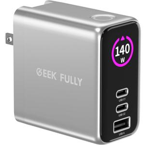 140W MAX USB C Charger | 3-Port Fast Charging Station (2xUSB-C PD3.1 + USB-A QC3.0) | Intuitive Touch Controls, for for MacBook, iPhone 17/16 Series, Samsung Galaxy, Pixel and More