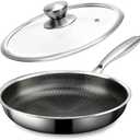 Stainless Steel Frying Pan with Lid, 8 Inch Honeycomb Non Stick Frying Pan, Small Stainless Steel Nonstick Pans W/Lid, Safe Nonstick Skillet Egg Omelete Pans, Oven Safe, Induction Compatible,PFOA Free