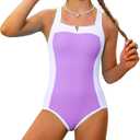Kids4ever Girls One Piece Swimsuits Color Block Bathing Suit Kids Swimwear for Teens Beach 9-16Y (11-12 Years, Purple)