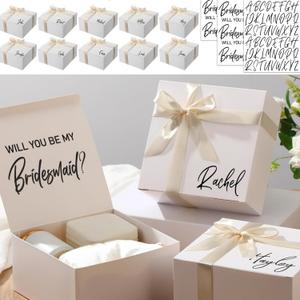 AmazingSpark 8 Sets Bridesmaid Proposal Boxes Will You Be My Bridesmaid Box Wedding Gift Boxes with Lids Name Maid Matron of Honor Proposal Box for Wedding Party Favors(Apricot)