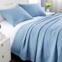 Max Oversized California King Quilt Set 112"x106"Soft Washed Lightweight Bedspread, Multi-Lock Quilting, Minimalist Nordic Bedding, Spring & Summer Quilt Set (1 Quilt + 2 Pillow Shams), Blue