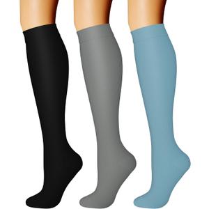CHARMKING Compression Socks for Women & Men Circulation (3 Pairs) 15-20 mmHg is Best Support for Athletic Running Cycling (Small-Medium, 27 Black/Grey/Blue)
