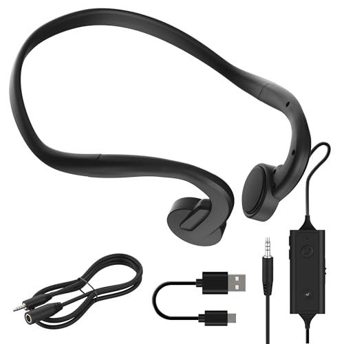 E&P Wired Bone Conduction Headphones with Microphone, 3.5mm AUX Wired Open-Ear Earbuds, Earphones with 7ft Extension Cable, Hands Free, Volume Control, Sweatproof Suitable for Outdoor Activities