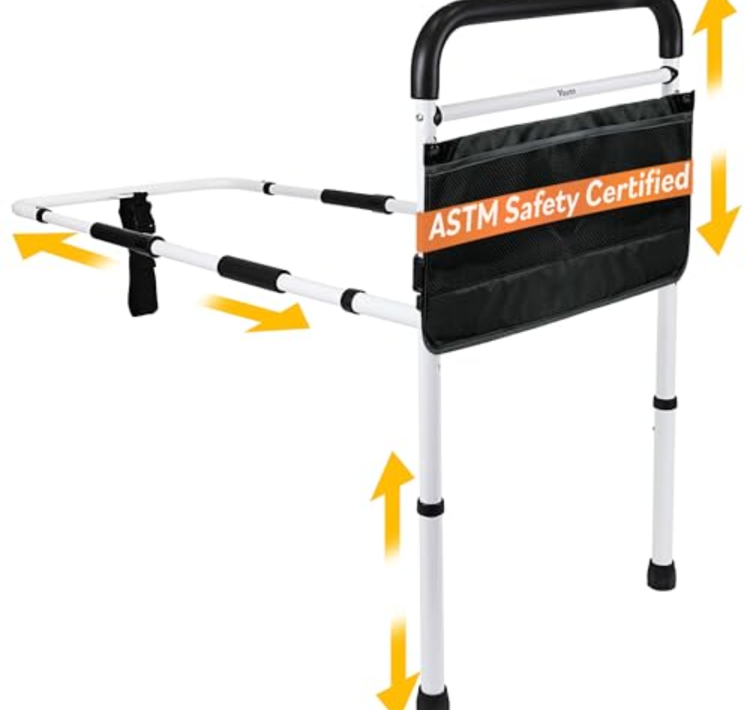 FSA/HSA Eligible, Vaunn Medical New Adjustable Bed Assist Rail Handle (Passed ASTM F3186–17 Safety Standard) and Hand Guard Grab Bar, Bedside Safety and Stability (Tool-Free Assembly), White/Black