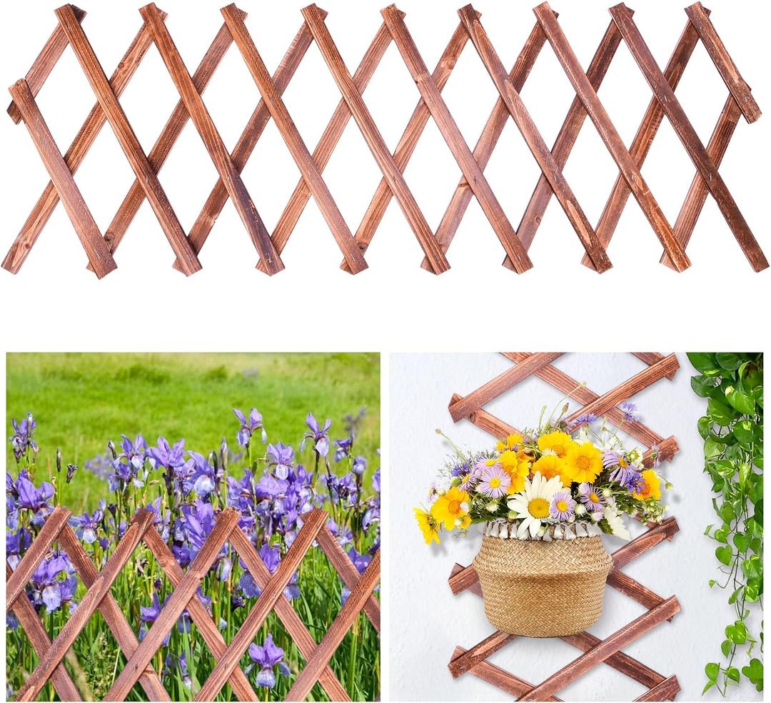 Expandable Garden Lattice Fence, Wooden Trellis for Climbing Outdoor Plants, Stretchable Panel Wall Trellis Vertical Rack Wood Frame Patio Decorative for Vine Ivy Rose (75" x 12" - 1 Pack)