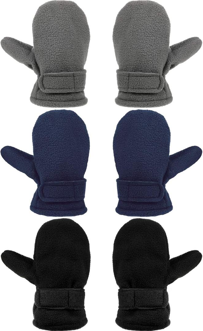 3 Pairs Baby Toddler Winter Mittens Warm Fleece Kids Mittens Baby Snow Skiing Gloves for Boys and Girls Aged 2-4 Years (Black, Gray, Navy Blue)