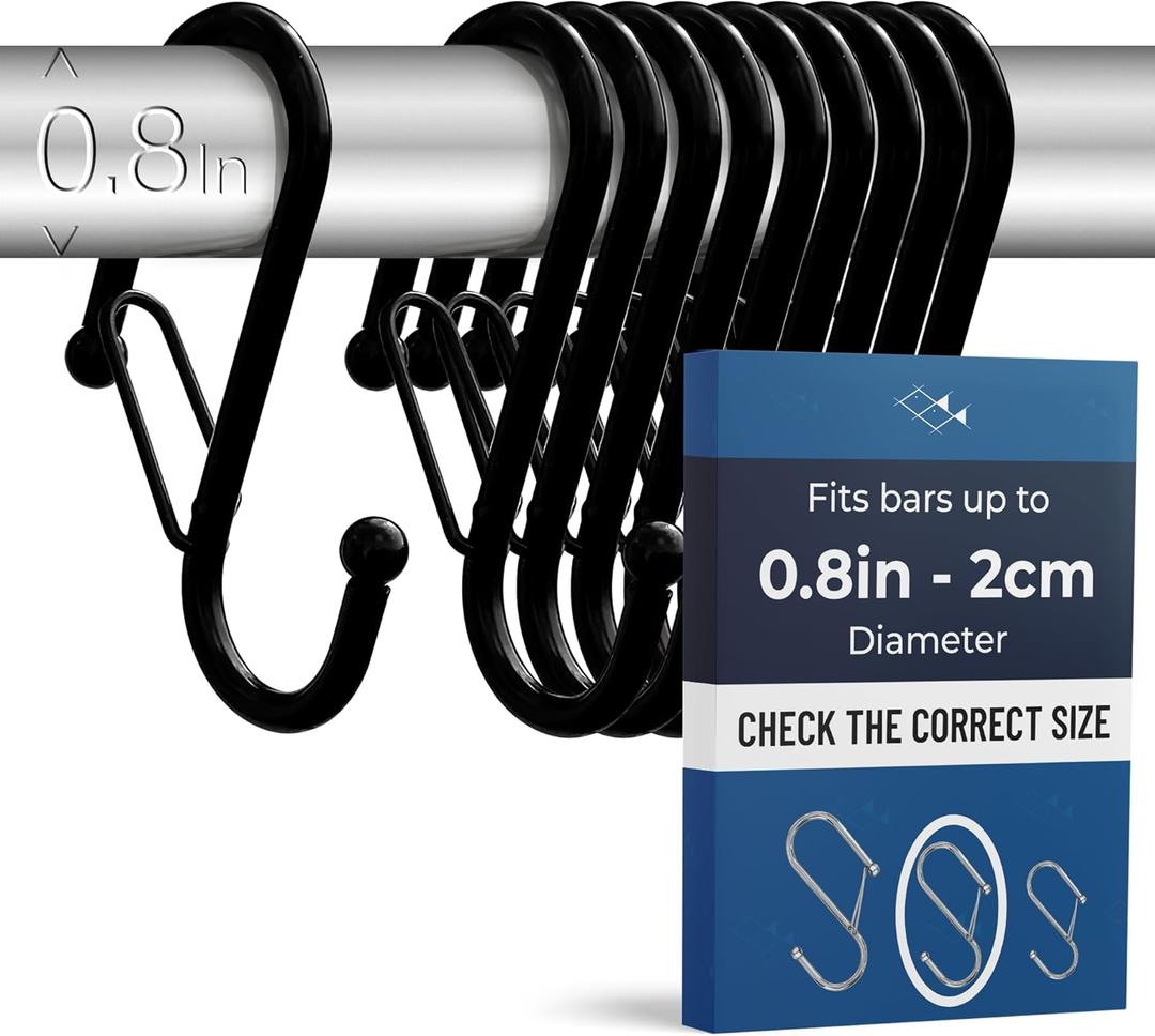 Blau Marité 10-Pack Metal S Hooks for Hanging Heavy-Duty S-Shaped Hook with Safety Buckle Fits Bars up to 0.8 in Anti-Drop S-Hooks for Kitchen, Bathroom, Closet & Pot Racks Black (Medium)