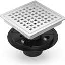 EXF 6 Inch Square Shower Drain Chrome, Stainless Steel Shower Floor Drain Kit with ABS Flange, Removable Grid Cover, Hair Strainer