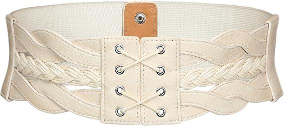 Wedtrend Women's Braided Elastic Wide Belt Vintage Stretchy Waist Belt for Dresses WTBT002BeigeS