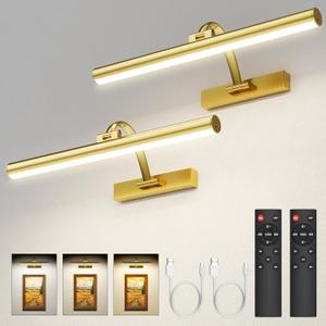 Picture Lights for Wall, 16.5" Rechargeable Art Light with Remote & Timer, 5200mAh Battery Operated Poster Lights, 3 Color Modes & 3 Brightness Levels for Pictures, Gallery, Photos (2 Pack)