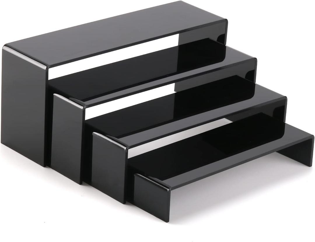 A+ DESIGN Acrylic Display Risers Suitable for Cupcake Retail Shoe Showcase Jewelry Funko Pop Figures (Black 4 Pack Set)