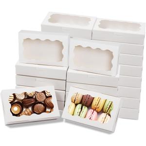 60 pcs Cookie Boxes, 7x4.3x1.5in White Bakery Boxes with Window, Treat Boxes Small Cake Boxes for Macaron Chocolate Truffle Dessert Pastry