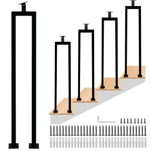 4 Pack U Shape 36" Stair Balusters with Adjustable Top Bracket for Staircase Interior, Baluster for Stair Handrail Indoor Steps by LukLoy (Black)