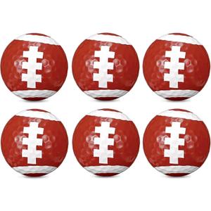 6 Pack Football Golf Balls, Novelty Funny Golf Balls for Men, Women, Golfers Lovers, Cool Football Design Birthday Gifts for Father, Golfing Accessories for Playing, Practicing, Bright Red