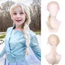 Kids Blonde Wig Girls Long Platinum Blonde Braided Ponytail Wig for Cosplay Heat Resistant Synthetic Wigs with Cap