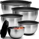 Priority Chef Premium Mixing Bowls With Lids Set, Airtight Lids, Thicker Stainless Steel, Non-Slip Base, 5 Nesting Steel Bowls for Kitchen, Large Prep Metal Bowl Set 1.5/2/3/4/5 Qt, Black