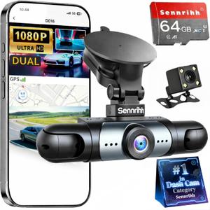 Full View Car Dashcam System, 4 Channel 360 Car Camera - Dash Cam Front and Rear, Wireless 1080p Dash Cams for Cars with Infrared Lamps Night Vision G-Sensor, Parking Mode (Y108WiFi+64G)