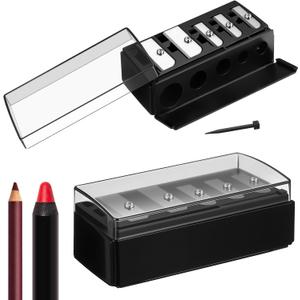 Honoson 2 Pcs 5 Hole Cosmetic Long Point Manual Pencil Sharpener with Plastic Lid Makeup Eyeliner Pencil Sharpener(Black)