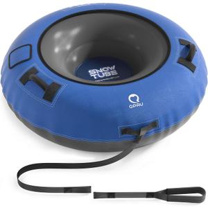 QPAU Snow Tube with Premium Canvas Cover for Kids and Adults, 48'' Inflatable Heavy Duty Snow Tube Made by Thickened Bottom, Sled Winter Outdoor Fun Toys for Children Boys Girls (Blue)
