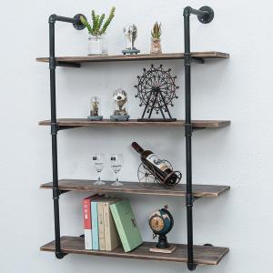 Industrial Pipe Shelving Wall Mounted,36in Rustic Metal Floating Shelves,Steampunk Real Wood Book Shelves,Wall Shelf Unit Bookshelf Hanging Wall Shelves,Farmhouse Kitchen Bar Shelving(4 Tier)