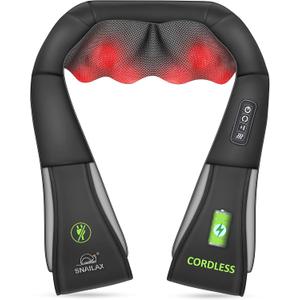 Snailax Cordless Massager - Shiatsu Neck and Shoulder Massager with Heat, Portable, Lumbar, Back Electric Massage Pillow, Christmas Gift (Black)