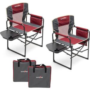 SUNNYFEEL Camping Directors Chair, Heavy Duty,Oversized Portable Folding Chair with Side Table, Pocket for Beach, Fishing,Trip,Picnic,Lawn,Concert Outdoor Foldable Camp Chairs (Red-2 Set)