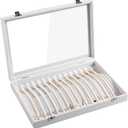 Frebeauty 15 Hooks Necklace Tray,Neckalce Organizer with Clear Lid,Velvet Necklace Holder Box,Jewelry Organizer for Pendants Chains,13.8x9.5x2 inches Necklace Jeweley Tray for Women (White)