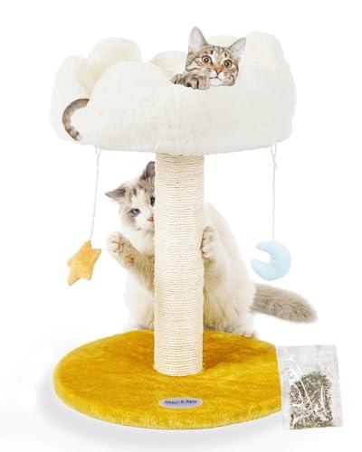 Happi N Pets Cloud Cat Tree, Cat Scratching Post with Bed, Small Cat Tree for Kittens, Cat Scratch Post with Cloud-Shaped Soft Perch & Cute Toys, Removeable Cover, Bonus Catnip