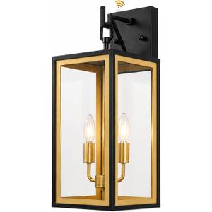 20.5" Extra-Large Outdoor Wall Lantern Farmhouse Dusk to Dawn Outside Sconce Black and Gold Oversized Coach Lantern 2 Light Porch Light with Tempered Glass for House Villa Garage Patio Wall Light