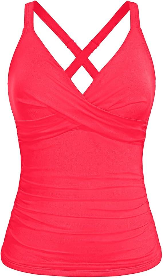 Women Underwire Tankini Top Only - Twist Front V Neck Bathing Suit Swim Top Tummy Control Cross Swimsuit 2025 (18 Plus, Pink Flower)