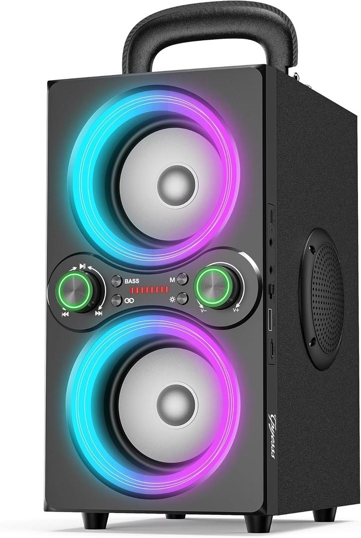 TPyesss Bluetooth Speakers, 80W(Peak) Wireless TWS Portable Bluetooth Speaker, Beat-Driven Lights, 100dB Loud Stereo Speaker with BassUp, Speakers with Subwoofer for Outdoor, Party, Camping (DeepBlack)