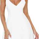 Mokoru Women's Sexy Sleeveless V Neck Mini Dress Backless Spaghetti Strap A-Line Party Short Dresses small