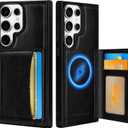 Uppuppy for Samsung Galaxy S23 Ultra Case with Wallet - Fits 4 Card Slots, Compatible with MagSafe for Women Men Durable PU Leather Credit Card Holder Kickstand Phone Cover for Samsung S23 Ultra,Black