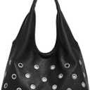 QWINEE Women's Grommet Eyelet Leather Underarm Bags Y2K Magnet Shoulder Bags Purse (Black)