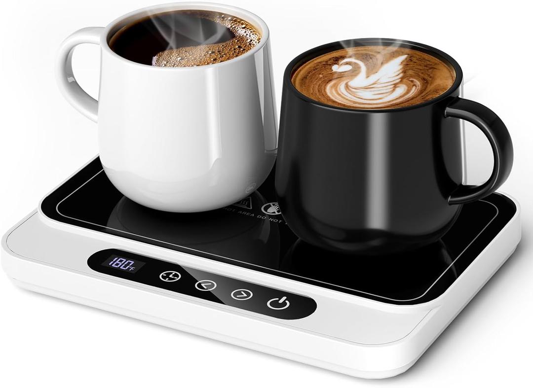 Misby Mug Warmer, 50W Large Heating Panel Coffee Mug Warmer with 6-Temp Settings, 8H Auto Shut-Off, 12H Timer, Ultra-Thin Design, Coffee Cup Warmer for Desk, Ideal for Home, Office, Travel (White)