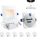 Adetu 6 Pack 6 inch Square Led Recessed Lighting,5CCT Ultra Thin Square Led Ceiling Light with Junction Box,14W 1190LM,CRI90,2700K-5000K Selectable,Dimmable Canless Downlight,ETL and Energy Star