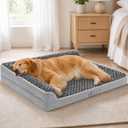 Dog Beds Large Sized Dogs, XL Orthopedic Dog Beds for Large Dogs 42"x30"x7.5", Waterproof Pet Bed with Washable Cover, L-Shaped Pet Couch with Portable Handle, Grey