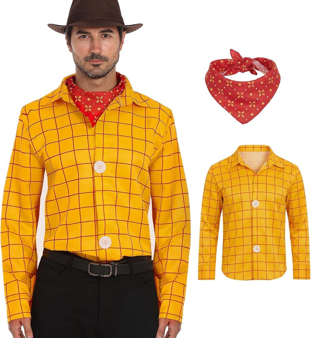 Adult Western Cowboy Style Shirt Paired Halloween Cosplay Costume T-shirt(NO HAT) (Medium)