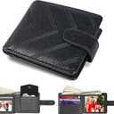Wallet for men Slim RFID Leather 2 ID Window, mens wallets leather, billeteras de hombres, Anti-Theft Band (B-Black)