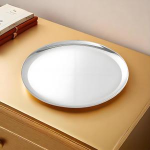 Large Round Stainless Steel Tray,Round Silver Trays,Serving Tray, Decorative Tray,Jewelry and Cosmetic Storage Tray. Diameter11.02 inches/28cm. Silver,1Piece