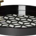 Kate and Laurel Caspen Round Cut Out Pattern Decorative Tray with Gold Metal Handles, Black (15.5")