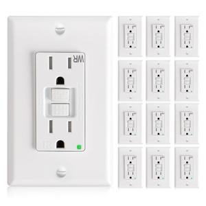 Amico 12 Pack GFCI Outlet 15 Amp with Thinner Design, Weather Resistant (WR), Self-Test GFI Receptacles with LED Indicator, Wall Plates and Screws Included, Indoor or Outdoor, ETL Listed, White
