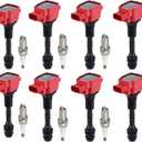 Pindex 8 Pack Ignition Coils and Iridium Spark Plugs,UF510 5018 Coil Pack Kits Compatible with Nissan Infiniti Armada Titan Pathfinder QX56 NV2500 NV3500 5.6L