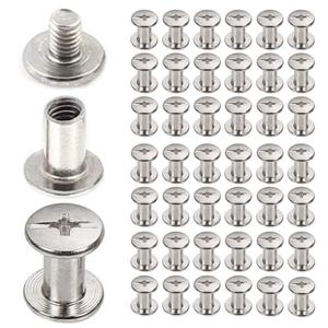 45 Sets Chicago Screws 304 Stainless Steel Screw Post Binding Leather Screw for DIY Leather Bookbinding Bag Decoration (5x6mm) (5x6mm 45pcs, Silver)