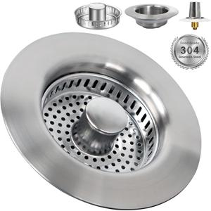 The Ultimate Kitchen Sink Solution: 3-in-1 Drain Strainer & Stopper. 304 Stainless Steel, Anti-Clogging, Anti-Odor for US Standard Drains. Easy Clean! (2)