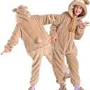 Bearhug Wearable Blanket Hoodie for Kids Soft Cozy Fleece Bear Costume Animal Onesies Pajamas Halloween Christmas Cosplay Costume for Girls Boys S (S: for 51-55 Inch Height, Brown)