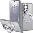 For Samsung Galaxy S25 Ultra Case with 360Rotatable Magnetic Ring Stand Compatible with Mag-Safe Military Protection Shockproof Matte Translucent Phone Cases for S25 Ultra 6.9",Gray
